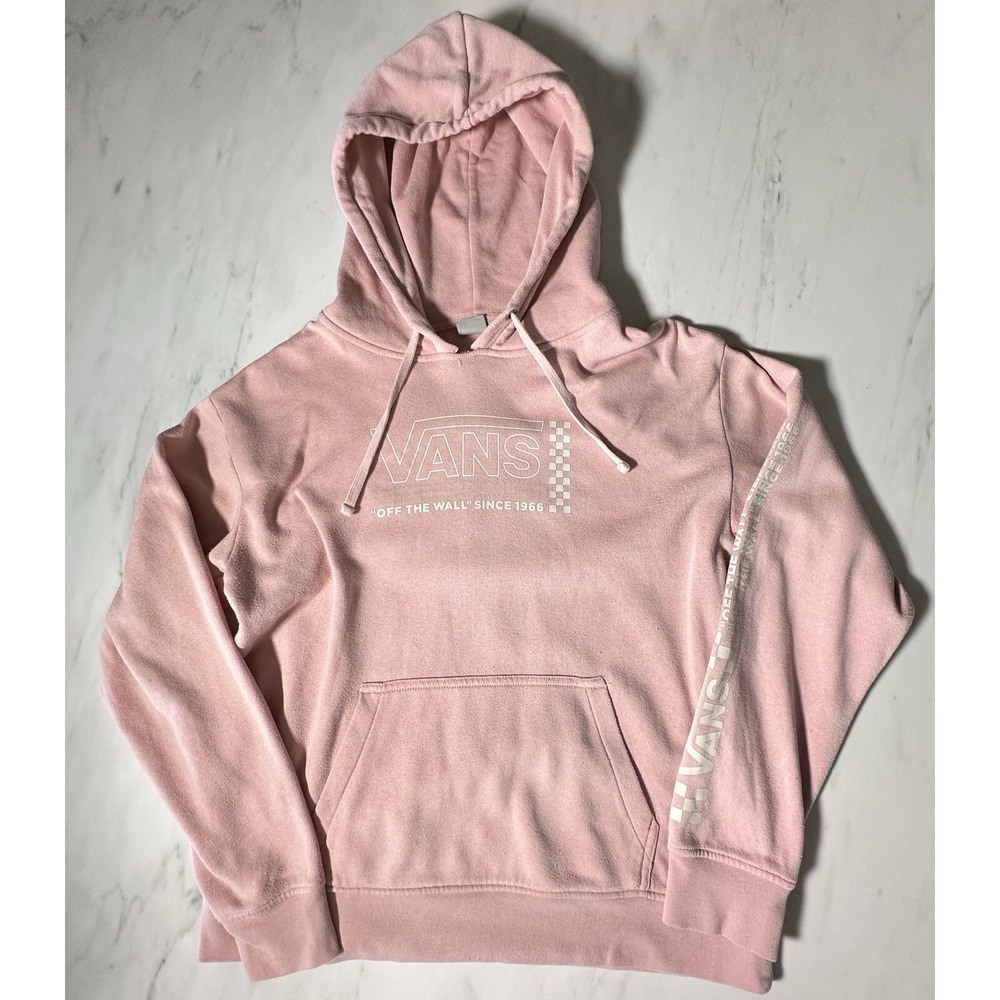 VANS Sweatshirt Women's Size Small Pink Hoodie Pullover Checkered Sleeves Mauve